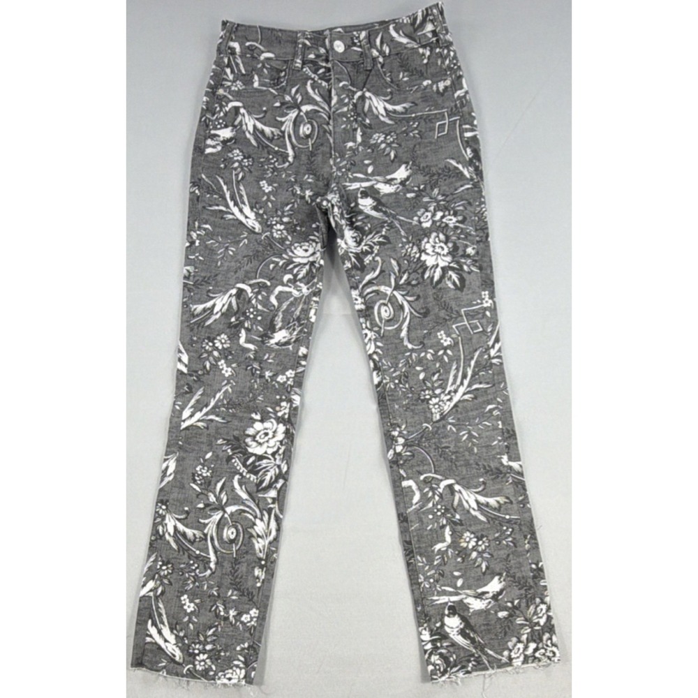 Anthropologie Pilcro Floral Gray Straight Jeans Women Stretch Denim Medium 26